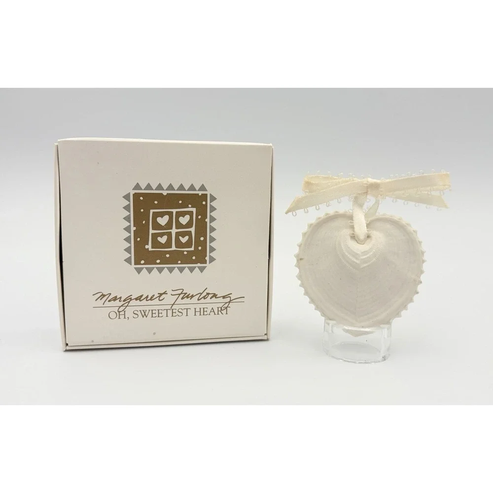 Margaret Furlong Bisque Porcelain Heart Seashell Ornament Oh Sweetest Heart 1986
